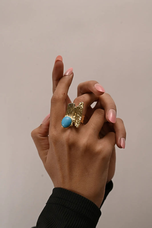 Textured Gold & Turquoise Abstract Statement Ring