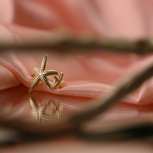 Golden Starfish Oceanic Statement Ring