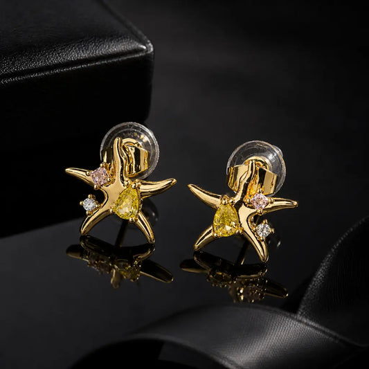 Oceanis Crystal Starfish Stud Earrings 18K Gold Plated