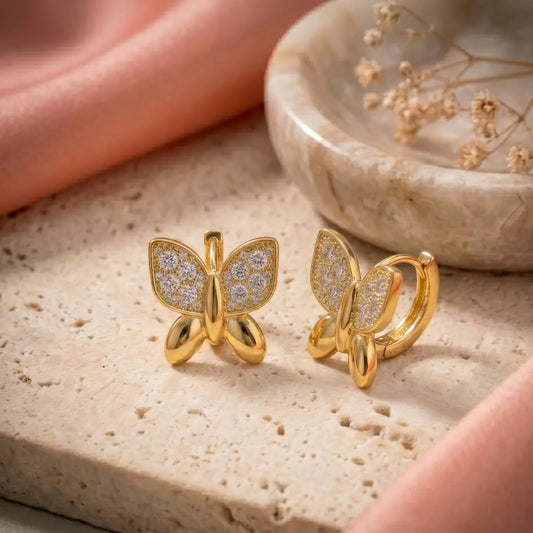 Mariposa Pavé Flutter Huggie Earrings 18K Gold Plated