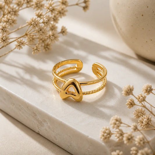 Puff Balloon Initial A Dual-Rail Ring 18K Gold Plated