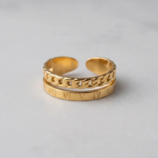 Empire Roman Numeral Layered Ring 18K Gold Plated