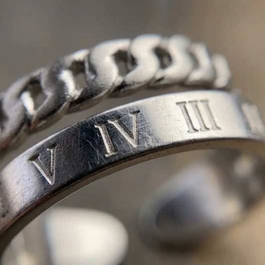 Empire Roman Numeral Layered Chain Ring Sterling Silver