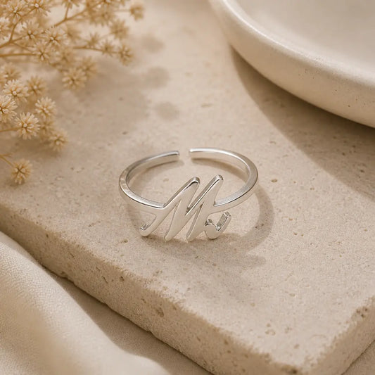 Monogram Script Initial Adjustable Ring Sterling Silver