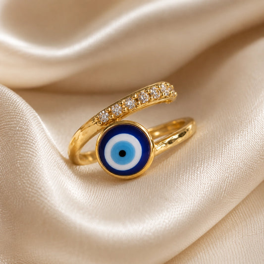 Evil Eye Crystal Ring Adjustable Luxury