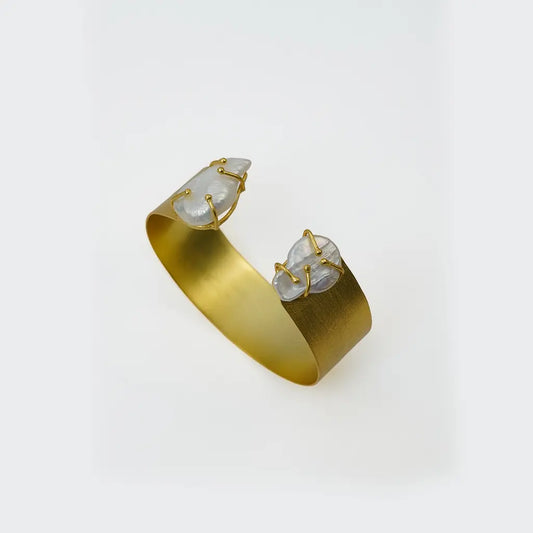 Matte Pearl End Cuff 18K Gold Plated Anti Tarnish
