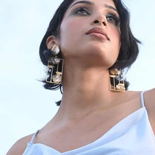 Baroque Pearl Geometric Frame Statement Earrings