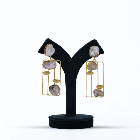 Baroque Pearl Geometric Frame Statement Earrings