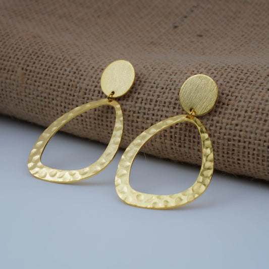Hammered Organic Teardrop Statement Hoop Earrings