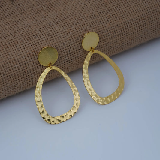 Hammered Organic Teardrop Statement Hoop Earrings