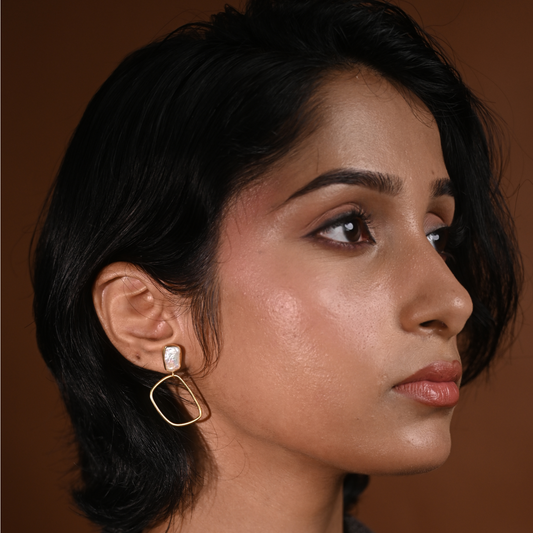 Baroque Pearl Geometric Square Drop Earrings