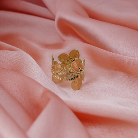 Golden Blossom Garden Statement Ring