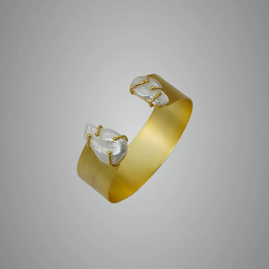 Matte Pearl End Cuff 18K Gold Plated Anti Tarnish