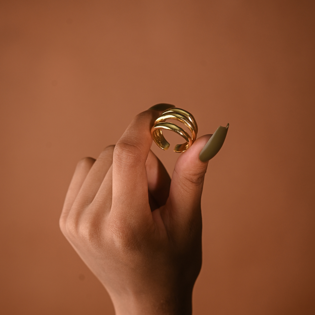 Minimalist Triple Tiered Statement Band Ring