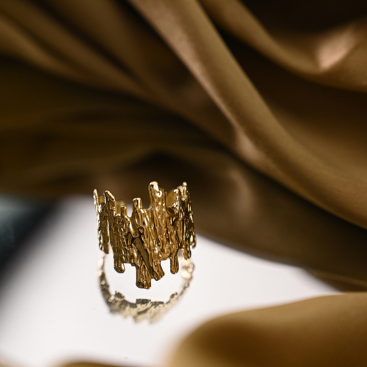 Abstract Molten Texture Jagged Statement Ring