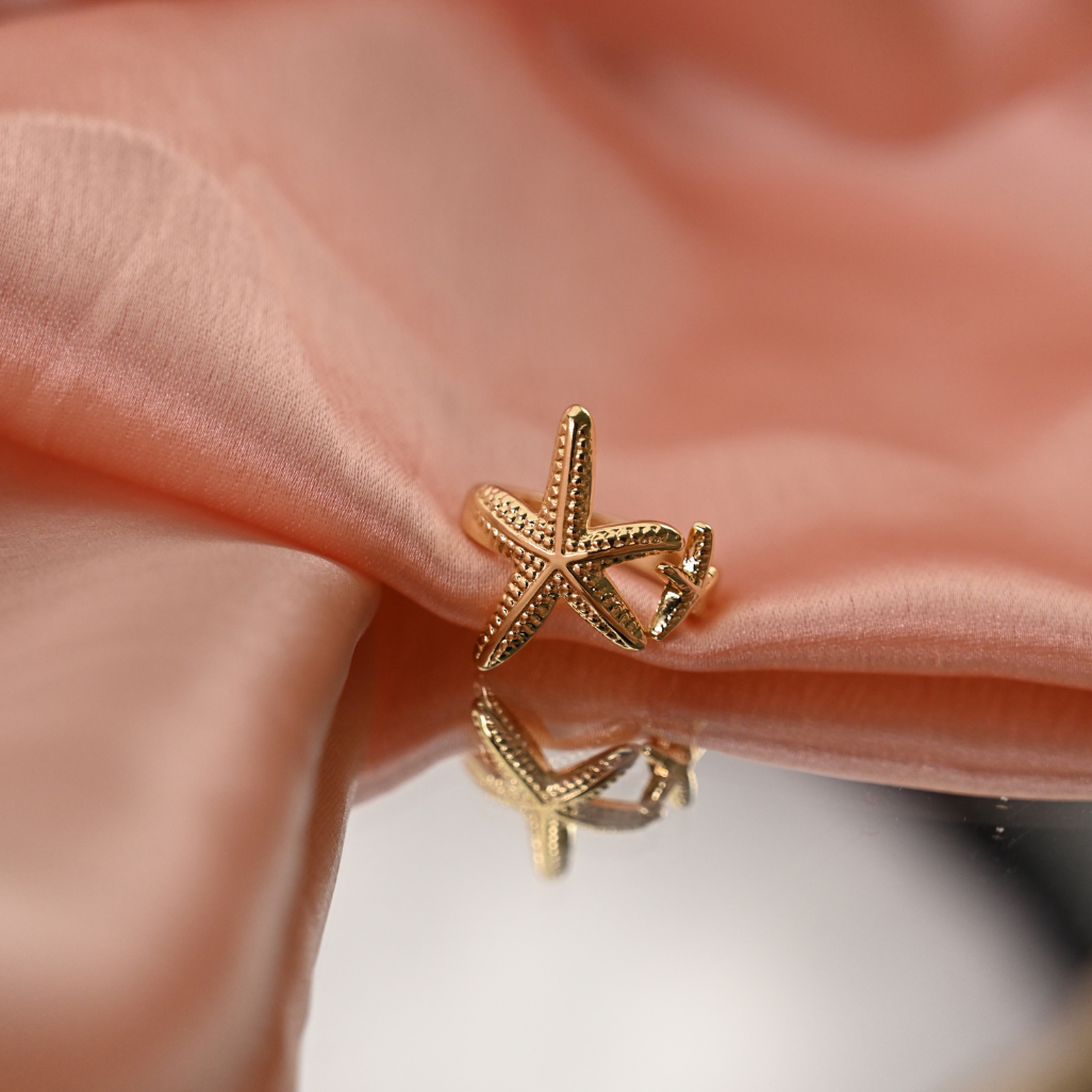 Golden Starfish Oceanic Statement Ring