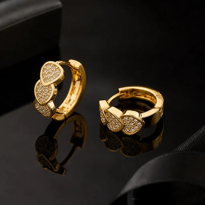 Amour Pave Triple Heart Huggie Earrings 18K Gold Plated