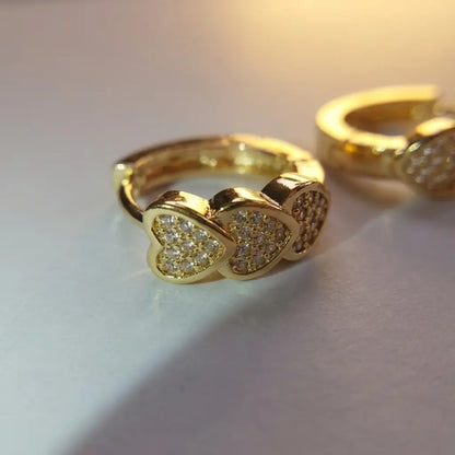 Amour Pave Triple Heart Huggie Earrings 18K Gold Plated