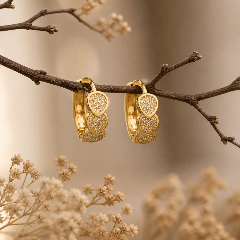 Amour Pave Triple Heart Huggie Earrings 18K Gold Plated