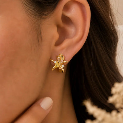 Oceanis Crystal Starfish Stud Earrings 18K Gold Plated