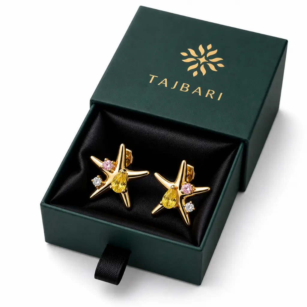 Oceanis Crystal Starfish Stud Earrings 18K Gold Plated