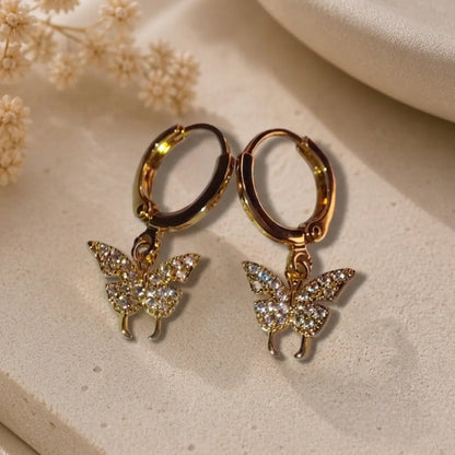 Papillon Diamond Drop Hoop Earrings 18K Gold Plated