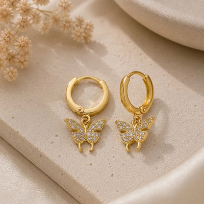 Papillon Diamond Drop Hoop Earrings 18K Gold Plated