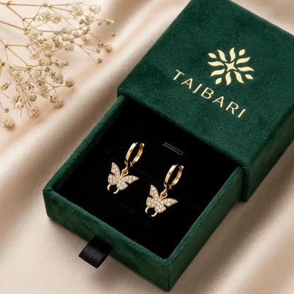 Papillon Diamond Drop Hoop Earrings 18K Gold Plated