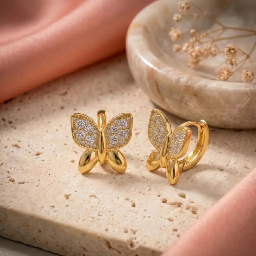 Mariposa Pavé Flutter Huggie Earrings 18K Gold Plated