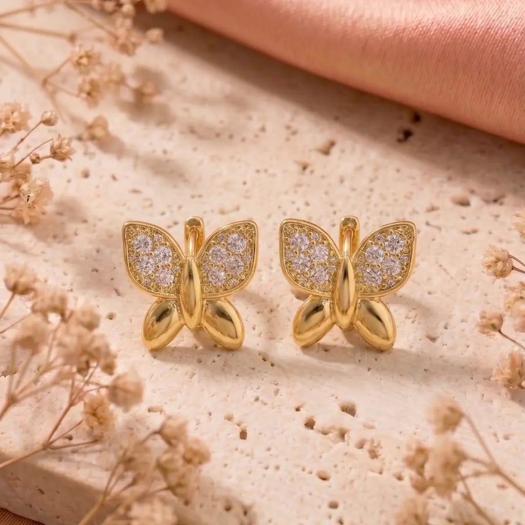 Mariposa Pavé Flutter Huggie Earrings 18K Gold Plated
