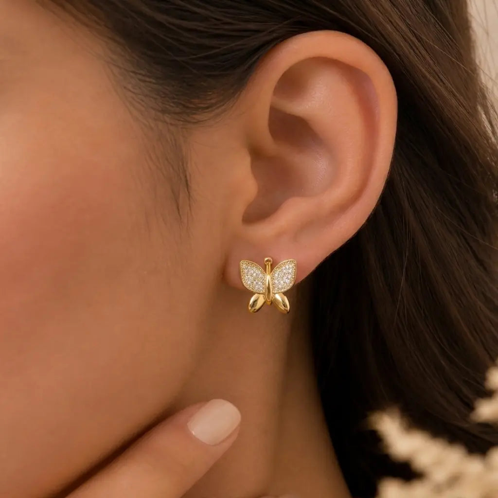 Mariposa Pavé Flutter Huggie Earrings 18K Gold Plated