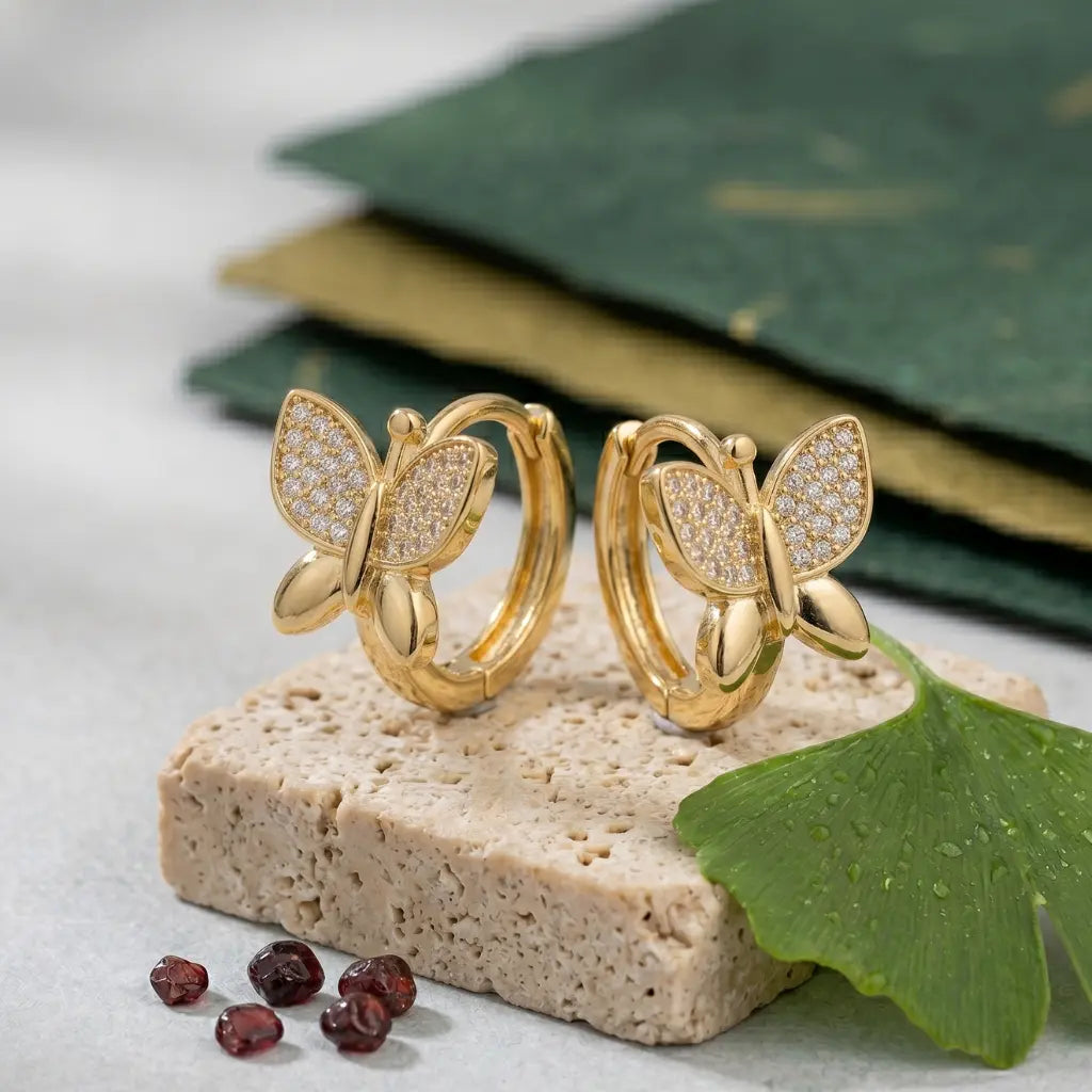Mariposa Pavé Flutter Huggie Earrings 18K Gold Plated