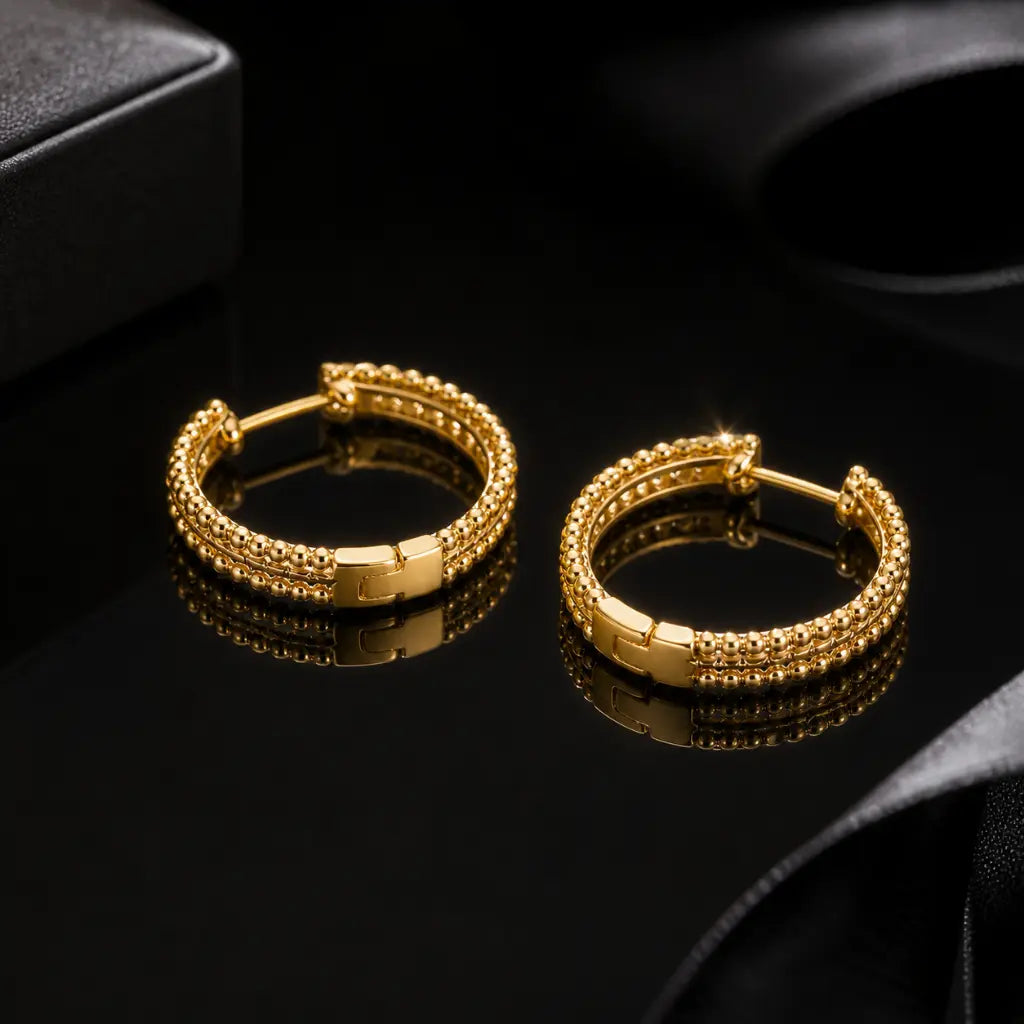 Stellar Beaded Eternity Hoop Earrings 18K Gold Plated