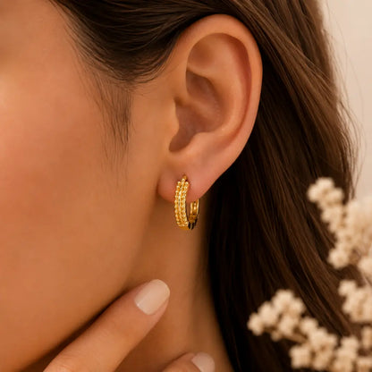 Stellar Beaded Eternity Hoop Earrings 18K Gold Plated