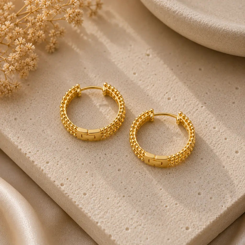 Stellar Beaded Eternity Hoop Earrings 18K Gold Plated