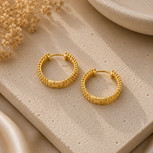 Stellar Beaded Eternity Hoop Earrings 18K Gold Plated