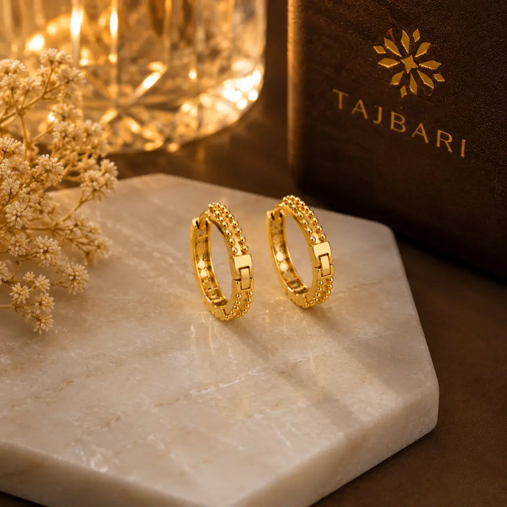 Stellar Beaded Eternity Hoop Earrings 18K Gold Plated