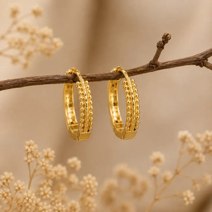 Stellar Beaded Eternity Hoop Earrings 18K Gold Plated