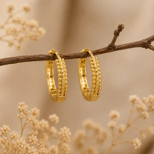 Stellar Beaded Eternity Hoop Earrings 18K Gold Plated
