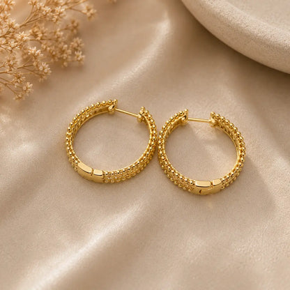 Stellar Beaded Eternity Hoop Earrings 18K Gold Plated