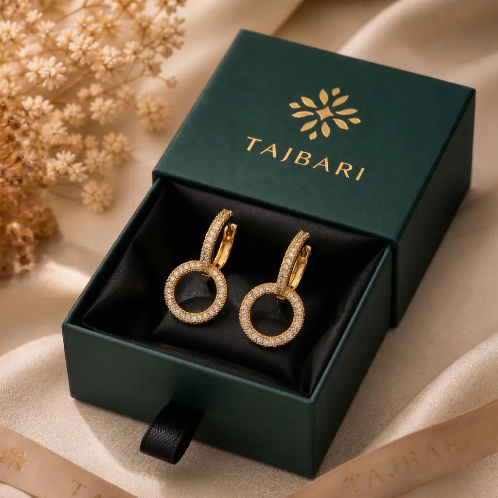 Halo Orbit Pave Hoop Earrings 18K Gold Plated