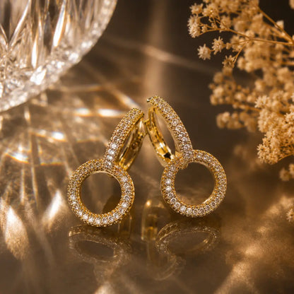 Halo Orbit Pave Hoop Earrings 18K Gold Plated