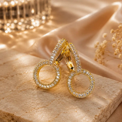 Halo Orbit Pave Hoop Earrings 18K Gold Plated