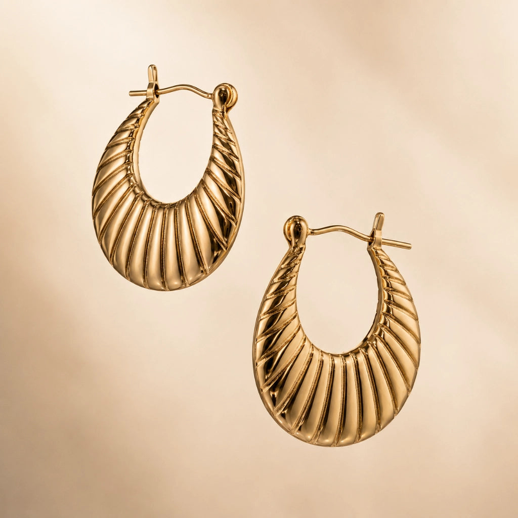 Ribbed Crescent Hoop Earrings
