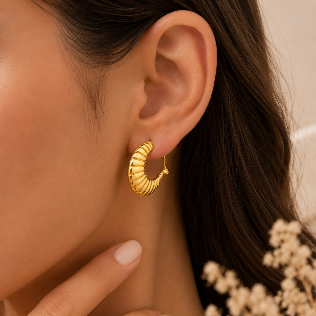 Ribbed Crescent Hoop Earrings