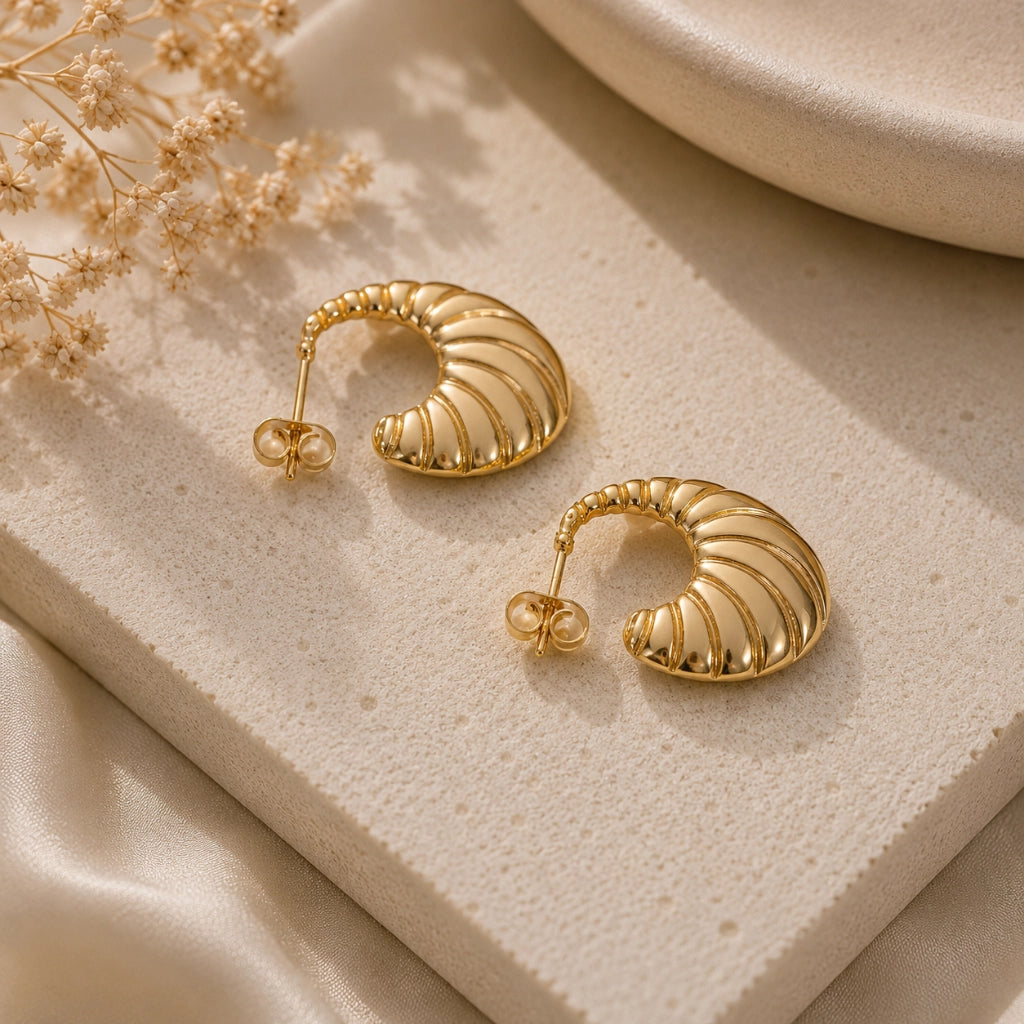 Golden Shell Drop Earrings Sculpted Finish