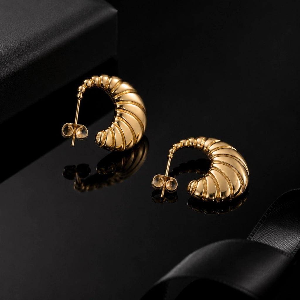 Golden Shell Drop Earrings Sculpted Finish