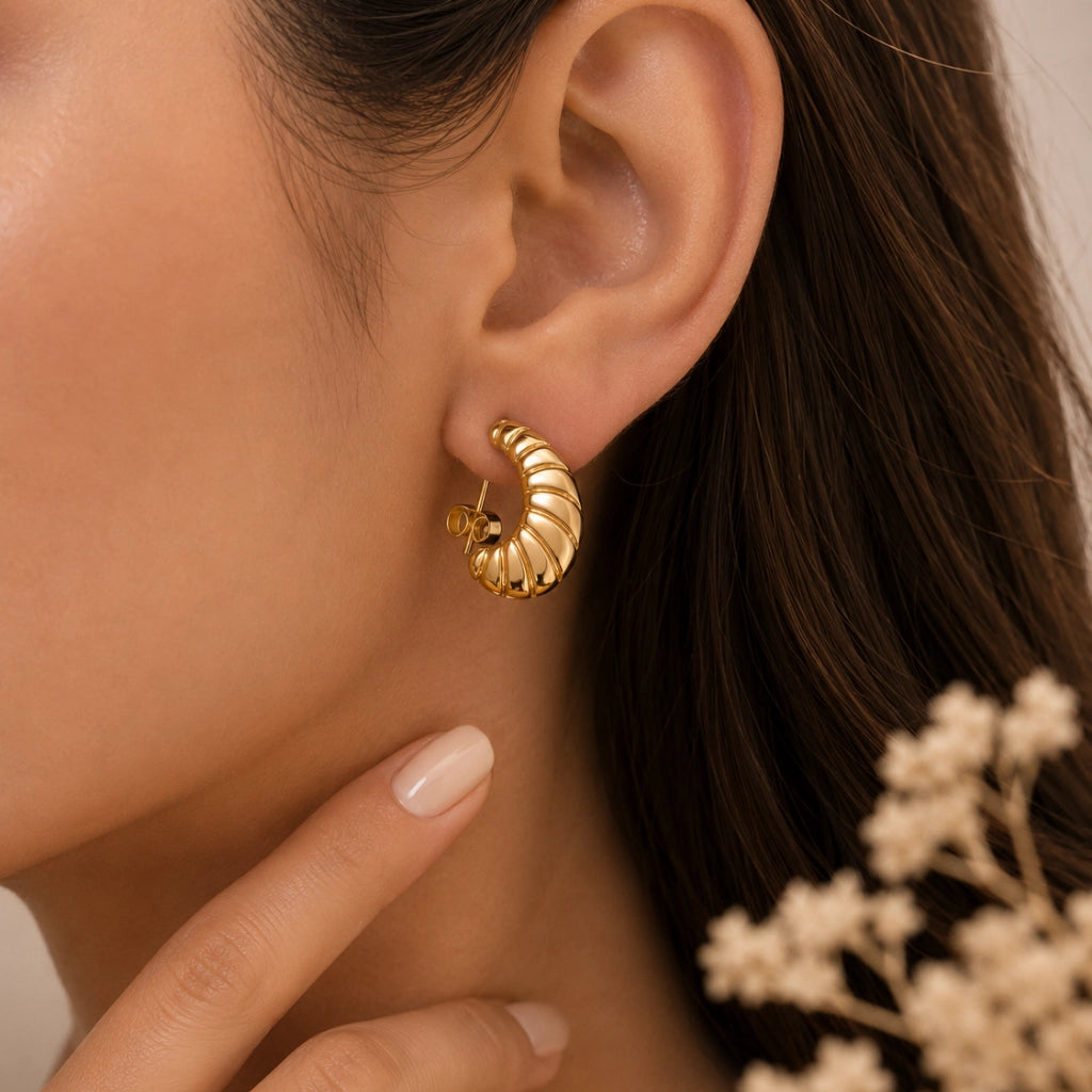 Golden Shell Drop Earrings Sculpted Finish