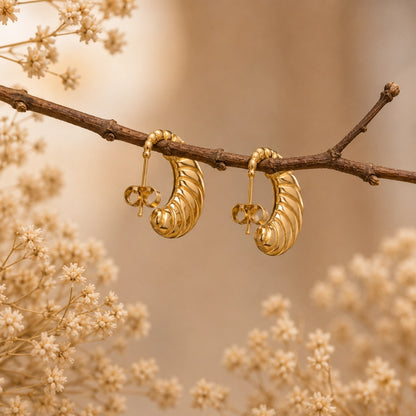 Golden Shell Drop Earrings Sculpted Finish
