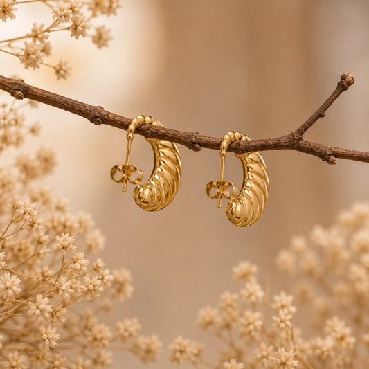 Golden Shell Drop Earrings Sculpted Finish